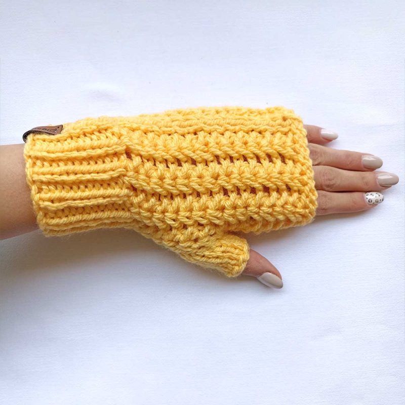 دستکش بافتنی دخترانه زرد طرح دار کد G127
